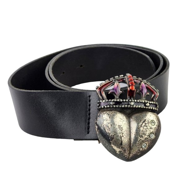 Ibel Imperial Crown Buckle Leather Black Belt Made in Italy - Picture 2 of 4